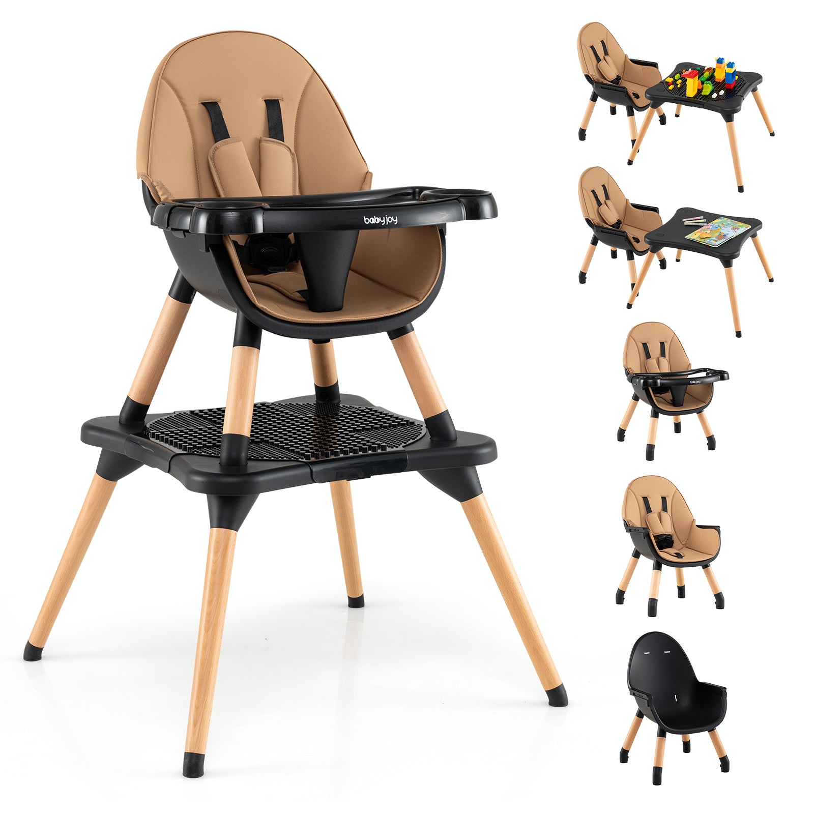 6 in 1 High Chair for Babies and Toddlers Ages 6-36 Months-Coffee