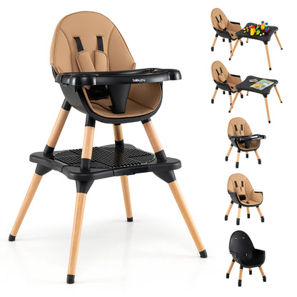 6 in 1 High Chair for Babies and Toddlers Ages 6-36 Months-Coffee
