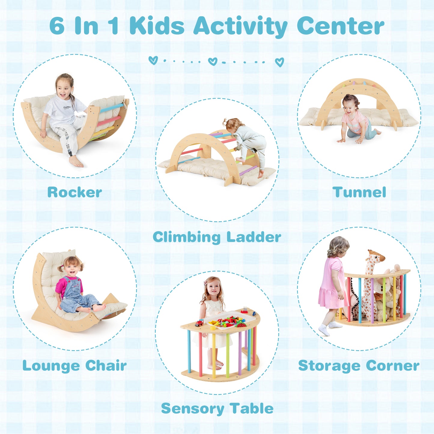 6 in 1 Kids Climbing Arch Playset wIth Removable Cushion and Stoppers