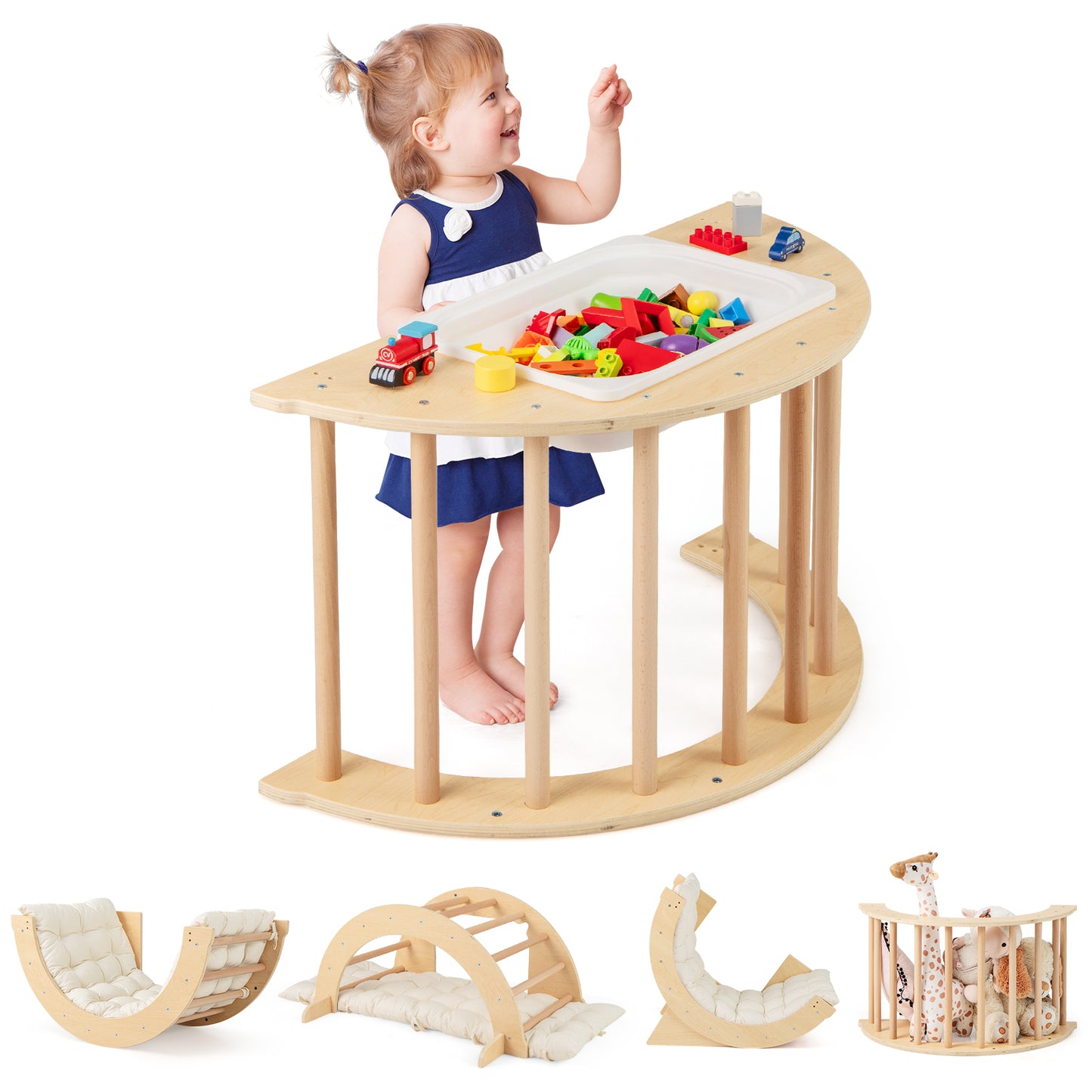 6 in 1 Kids Climbing Arch Playset wIth Removable Cushion and Stoppers-Multicolor - Natural