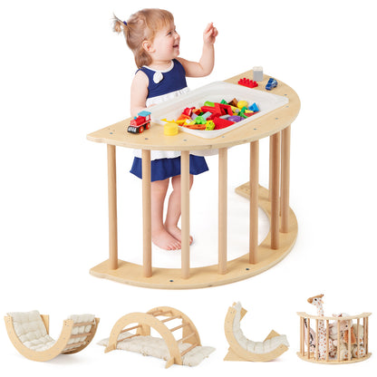 6 in 1 Kids Climbing Arch Playset wIth Removable Cushion and Stoppers-Multicolor - Natural