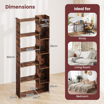 6-Tier Bookshelf Wooden Bookcase with 2 Anti-Tipping Kits Open Display Shelf