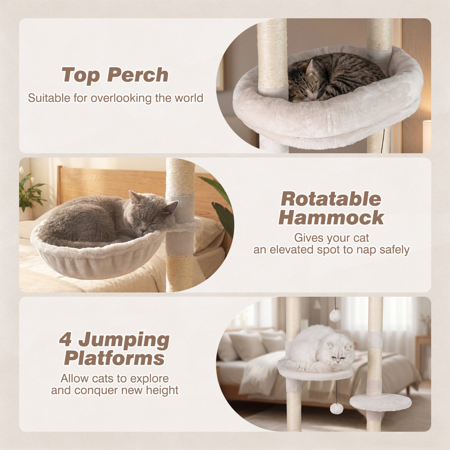 Floor-to-Ceiling Cat Tree with 6 Tiers and Hammock