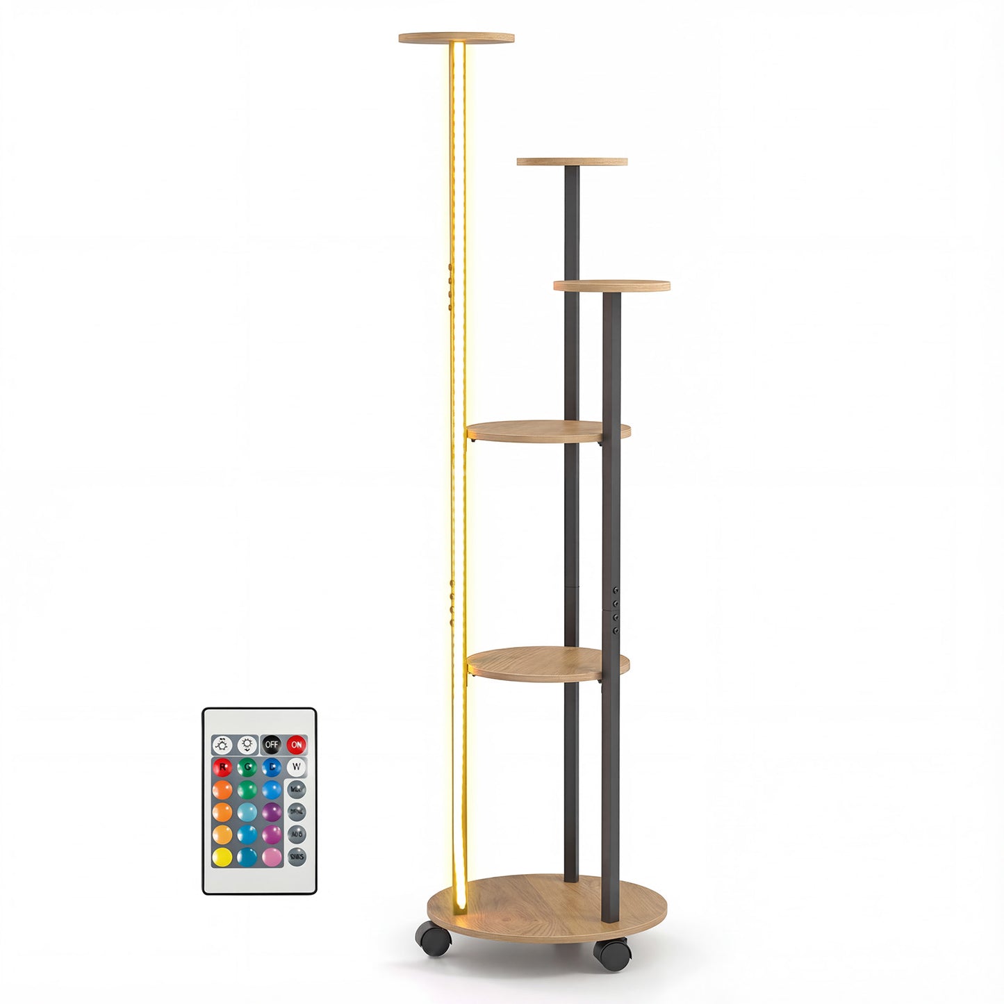 6-tier Plant Stand with RGB Light and Wheels 57inch Tall Indoor Display Shelf Flowerpot Holder-Natural