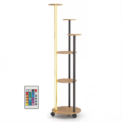 6-tier Plant Stand with RGB Light and Wheels 57inch Tall Indoor Display Shelf Flowerpot Holder-Natural
