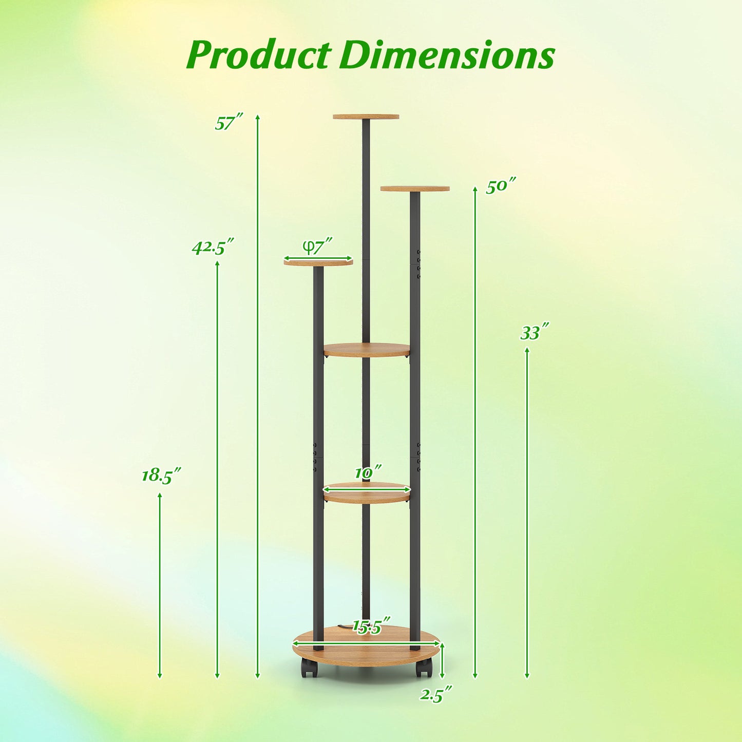 6-tier Plant Stand with RGB Light and Wheels 57inch Tall Indoor Display Shelf Flowerpot Holder-Natural