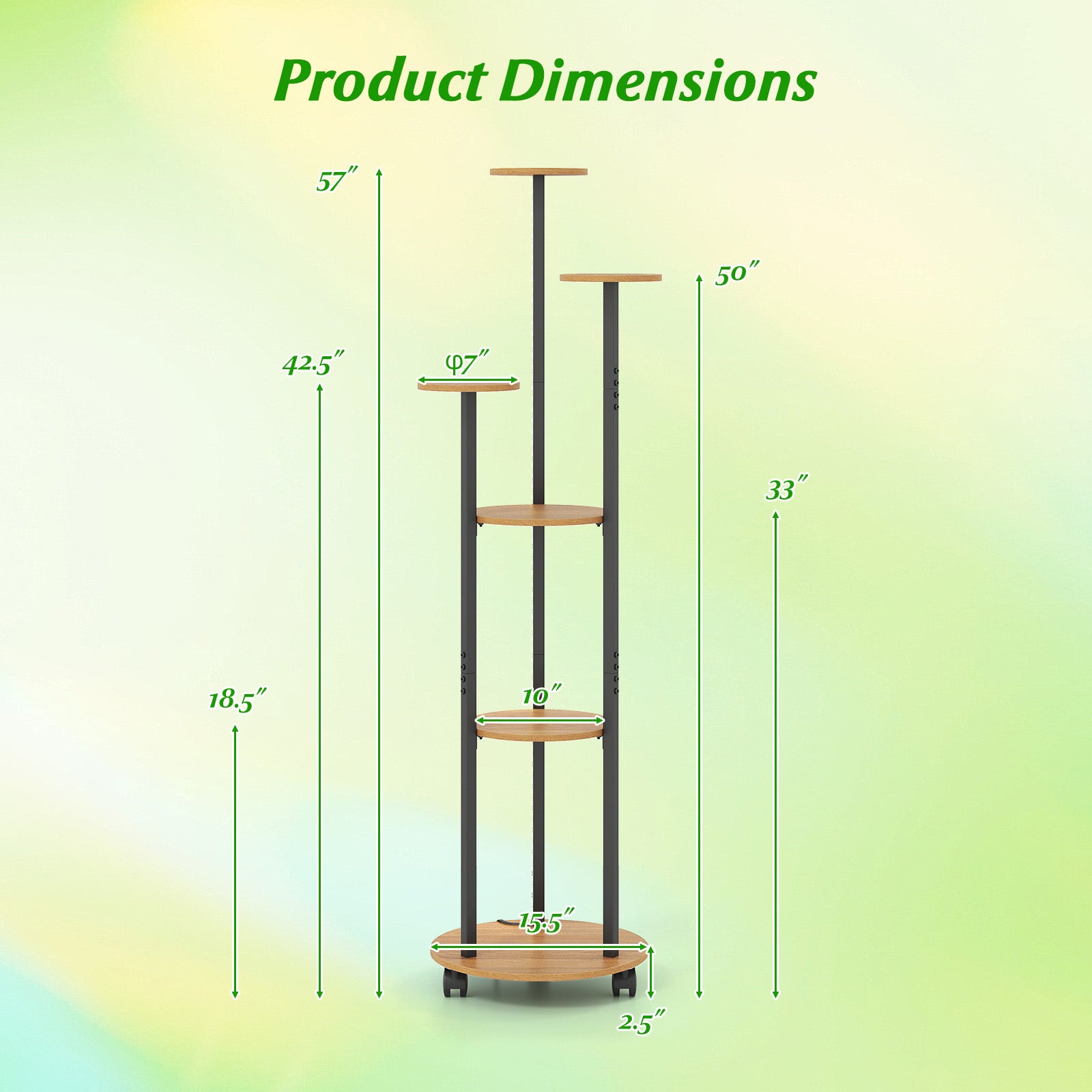 6-tier Plant Stand with RGB Light and Wheels 57inch Tall Indoor Display Shelf Flowerpot Holder-Natural