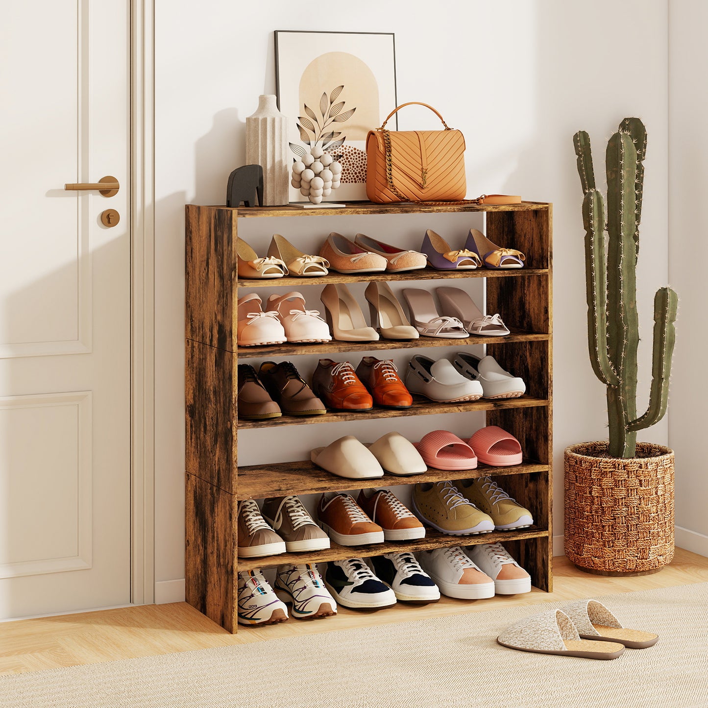 6-tier Shoe Rack with Anti-tipping Device for Entryway-Rustic Brown