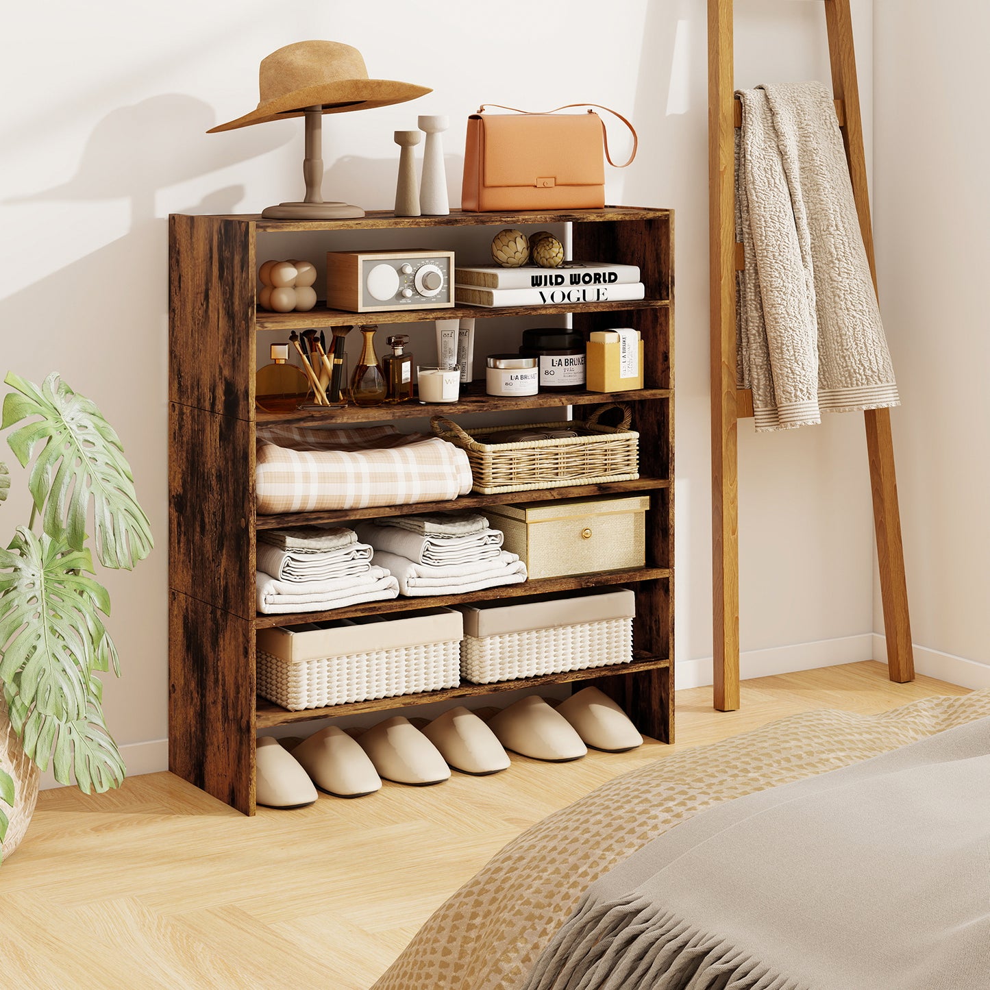 6-tier Shoe Rack with Anti-tipping Device for Entryway-Rustic Brown