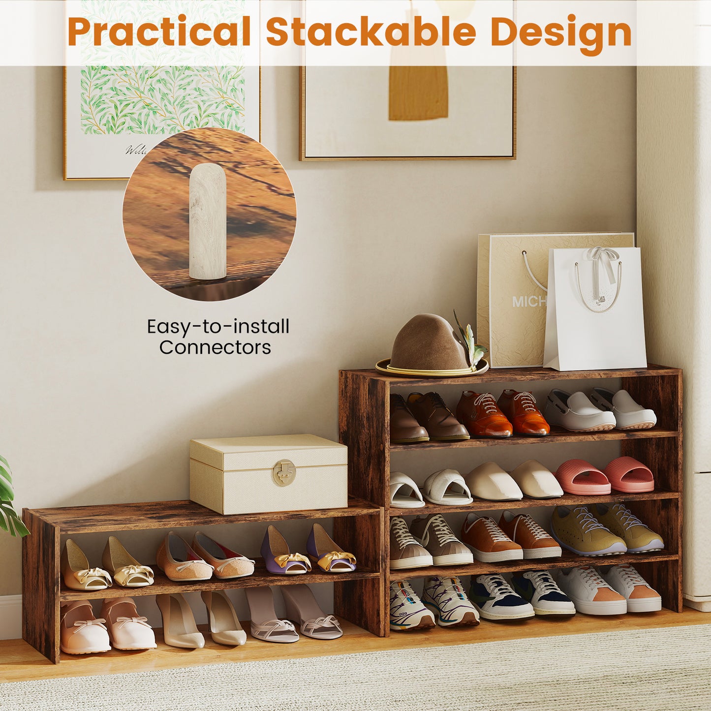 6-tier Shoe Rack with Anti-tipping Device for Entryway-Rustic Brown