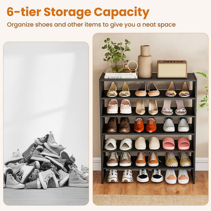 6-tier Shoe Rack with Anti-tipping Device for Entryway-Black