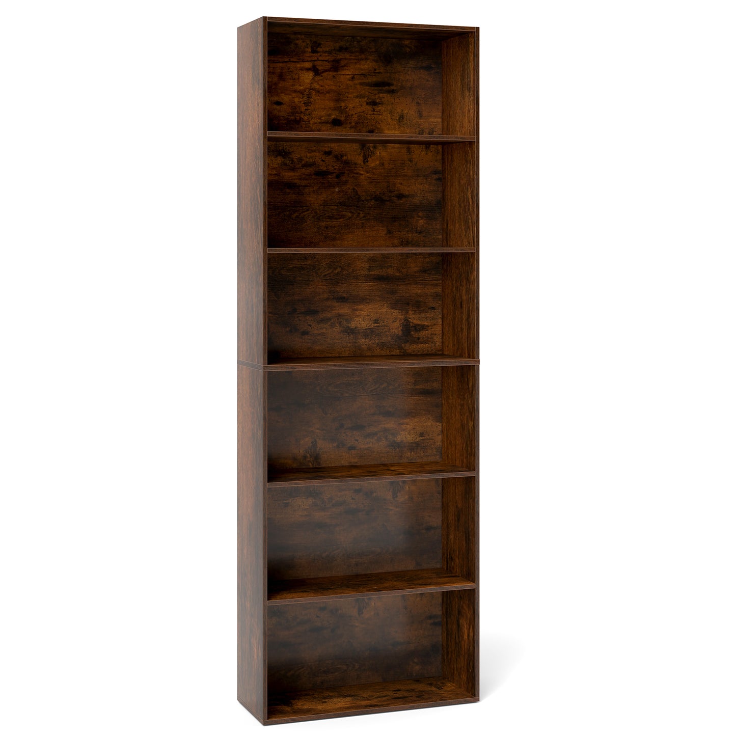 6-Tier Bookcase with 6 Open Shelves and Anti-Toppling Kits-Natural - Rustic Brown