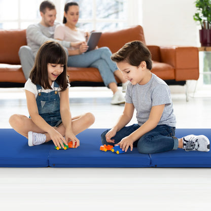 6 x 2 FT Tri-Fold Gym Mat with Handles and Removable Zippered Cover-Purple - Dark Blue