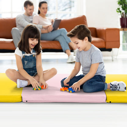 6 x 2 FT Tri-Fold Gym Mat with Handles and Removable Zippered Cover-Purple - Yellow