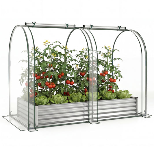 6 x 3 x 1 FT Galvanized Raised Garden Bed with Greenhouse Cover