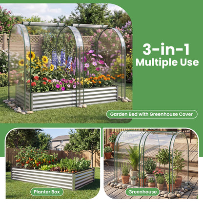 6 x 3 x 1 FT Galvanized Raised Garden Bed with Greenhouse Cover