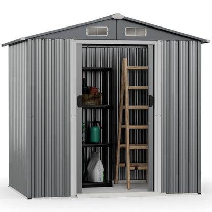 6 x 4 Feet Galvanized Steel Storage Shed with Lockable Sliding Doors-Gray - Gray