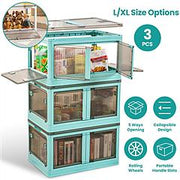 3Pcs Foldable Storage Bins with Lid 4 Doors Collapsible Stackable Closet Organizer