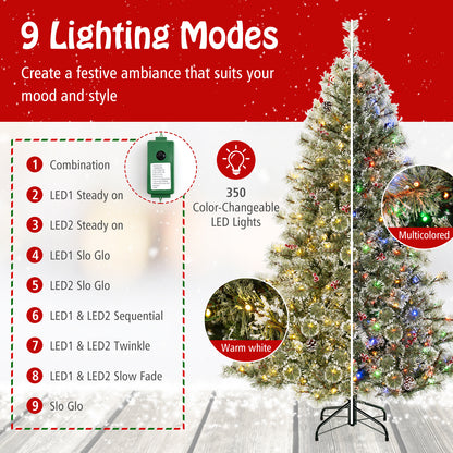 6/7.5/9 FT Artificial Christmas Tree Pre-Lit Hinged Holiday Tree with 360° Quick Power Connector