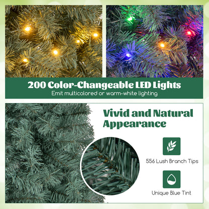 6.5 Feet Pre-Lit Blue Artificial Christmas Tree Slim with 9 Lighting Modes-6.5 ft