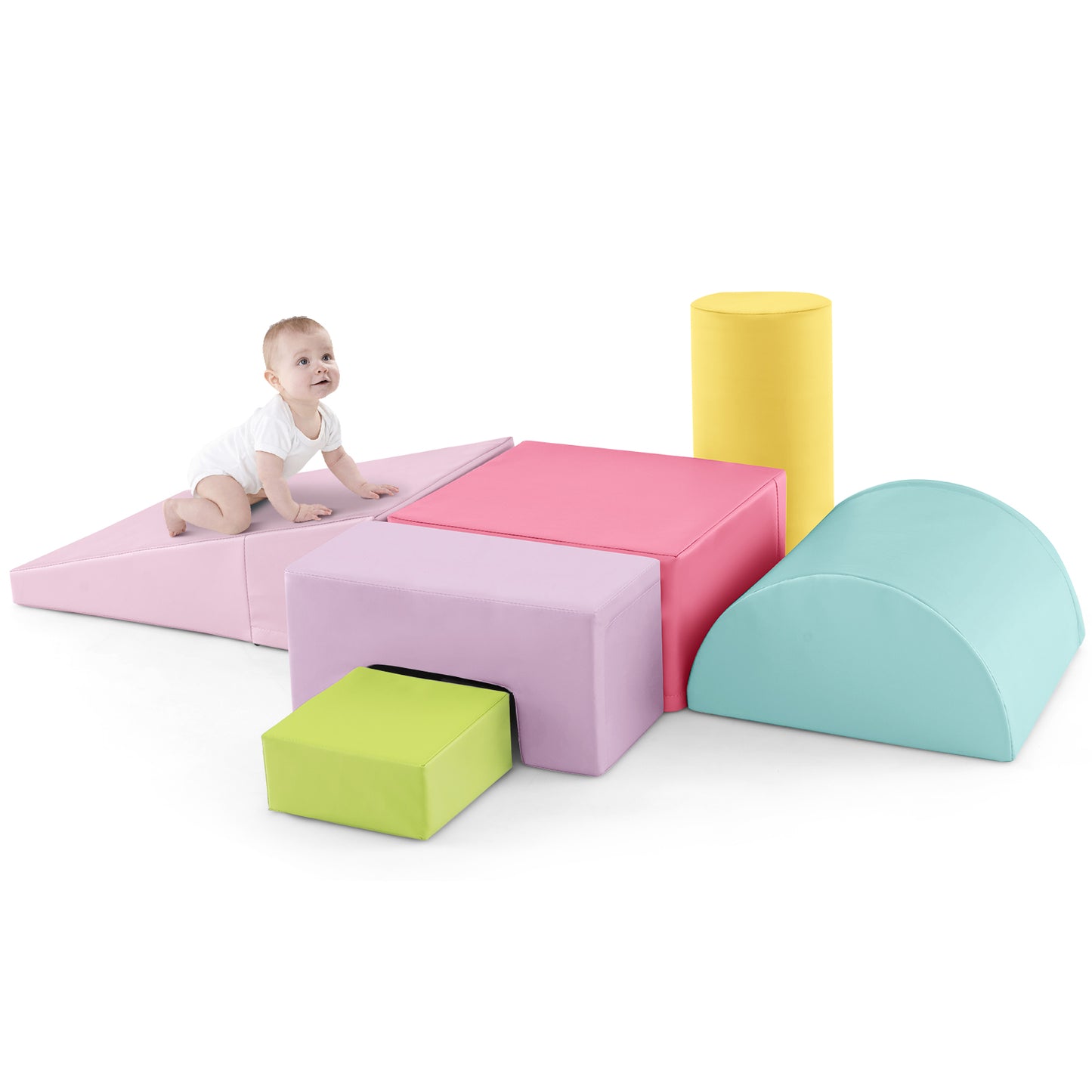 6 Pieces Foam Climbing Blocks Indoor Climb and Crawl Activity Playset with Rectangles-Pink - Macaron Multicolor