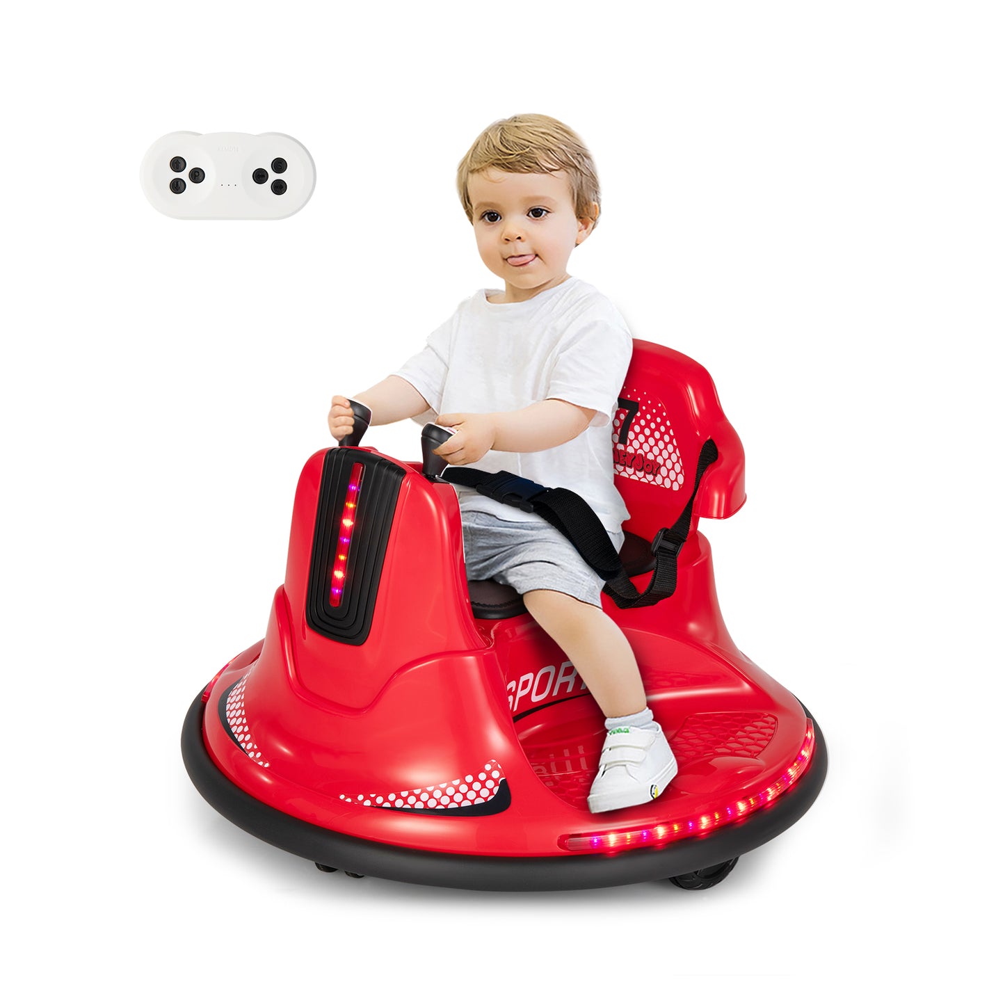 12V Kids Ride On Bumper Car with Remote Control Lights and Music-Blue - Red