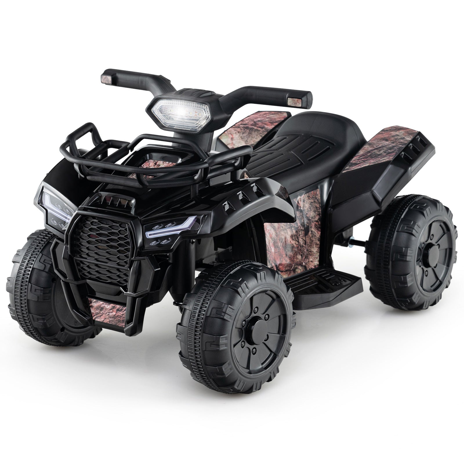 6V Kids ATV Quad Electric Ride On Car with LED Light and MP3-Pink - Solid Black