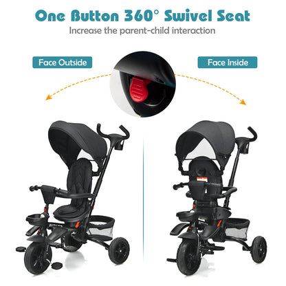 7-in-1 Detachable Baby Stroller with Canopy and Safety Harness-Black