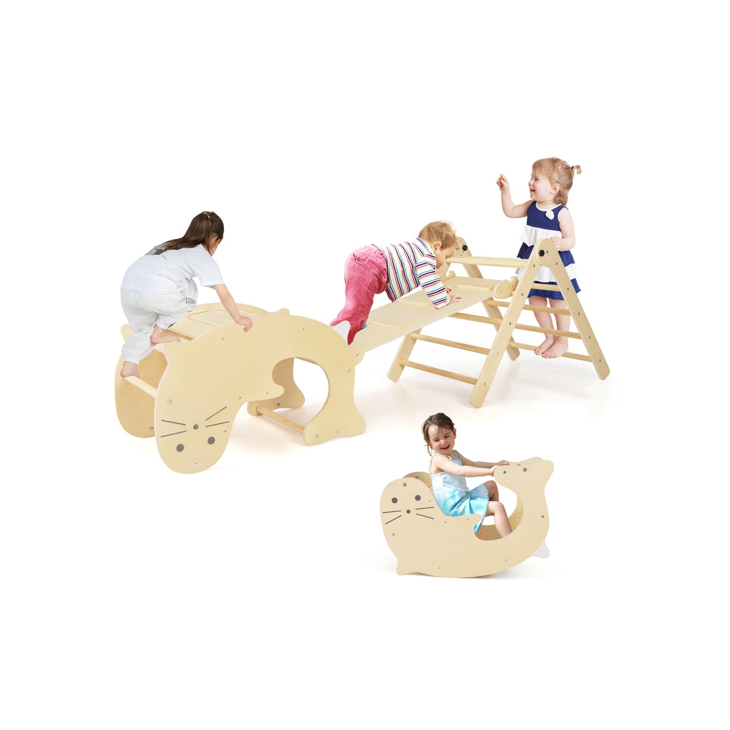 7-in-1 Indoor Climbing Toys for Toddlers with Reversible Ramp-Multicolor - Natural