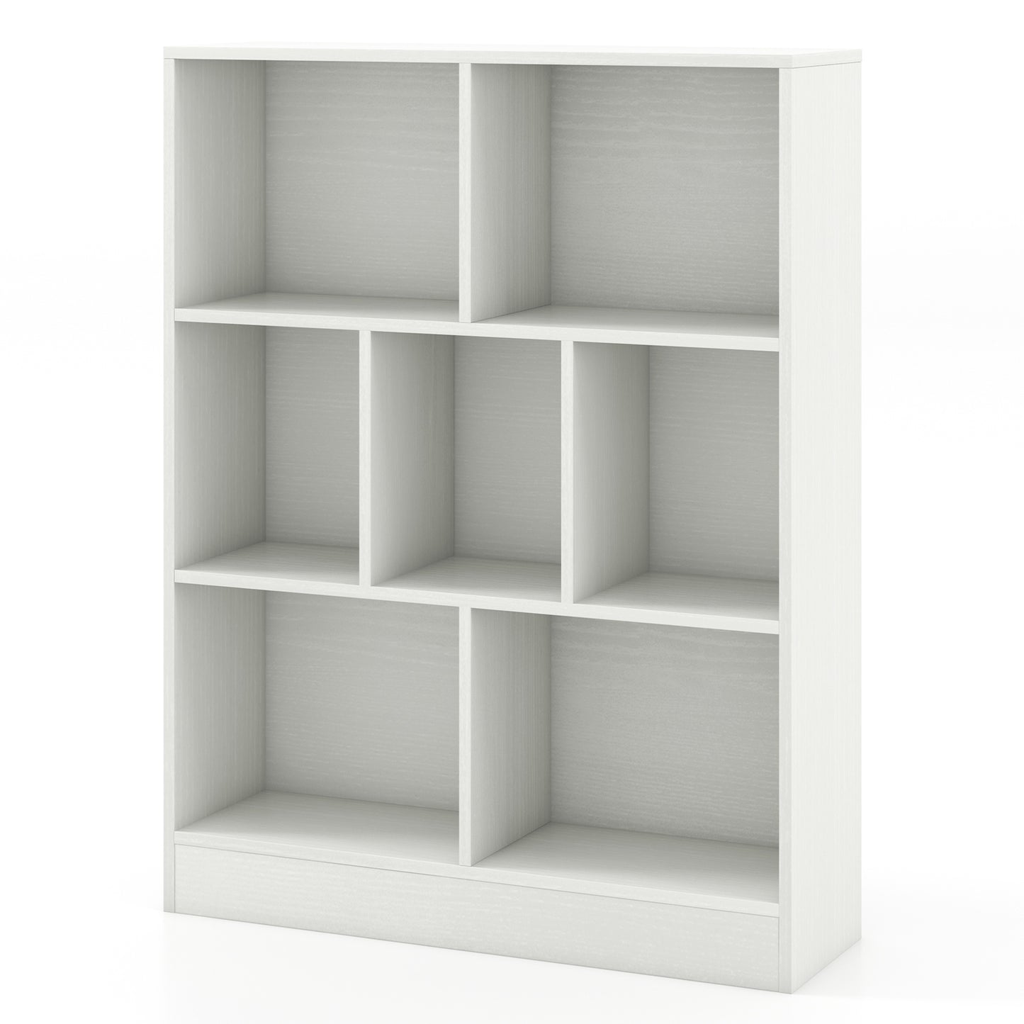 7-Section Freestanding Bookshelf for Kids Room Classroom Daycare Nursery-Natural - White