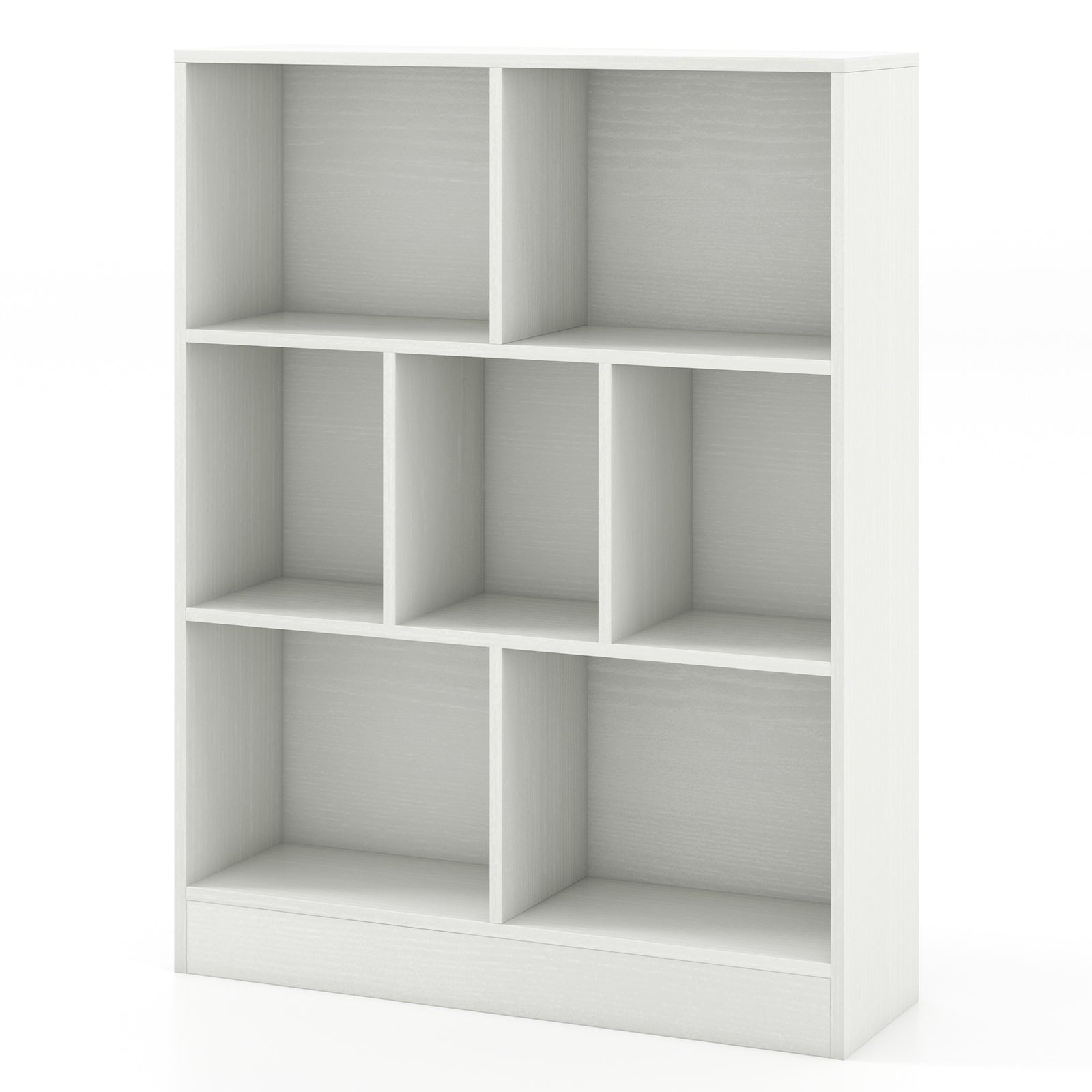 7-Section Freestanding Bookshelf for Kids Room Classroom Daycare Nursery-Natural - White