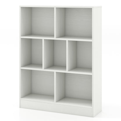 7-Section Freestanding Bookshelf for Kids Room Classroom Daycare Nursery-Natural - White