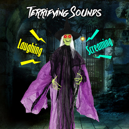 7.2 ft Halloween Standing Witch with Lighted Eyes and Automatic Arm Movement