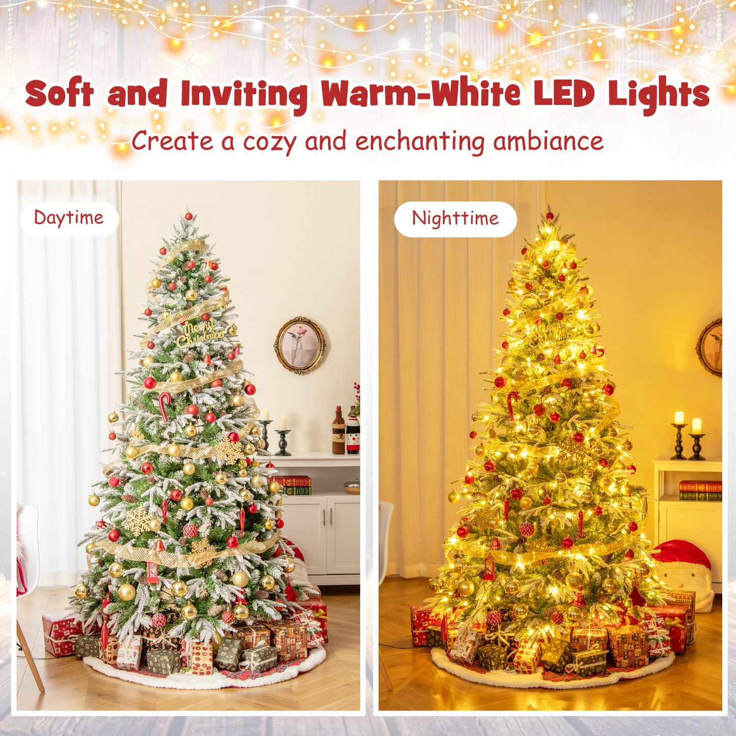 6/7.5/9 FT Pre-Lit Artificial Christmas Tree with 765/1135/1871 Tips and 280/470/690 Warm-White LED Lights-M