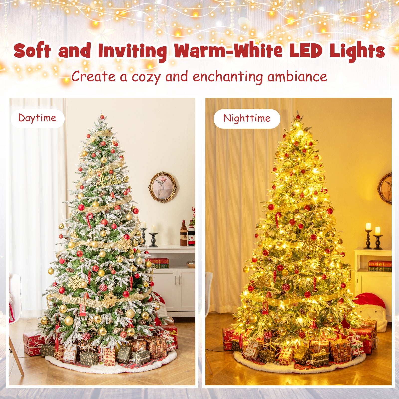 6/7.5/9 FT Pre-Lit Artificial Christmas Tree with 765/1135/1871 Tips and 280/470/690 Warm-White LED Lights-M