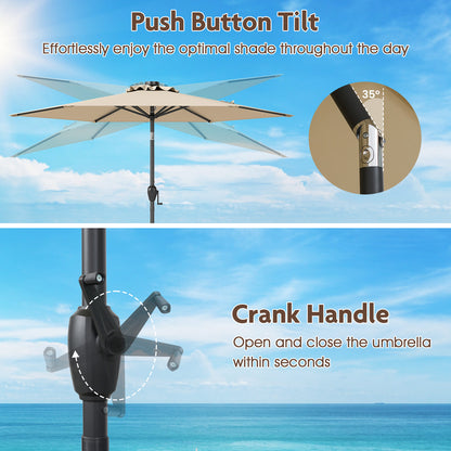 7.5 Feet Solar Powered Patio Umbrella with LED Lights and Crank Handle