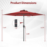 7.5 Feet Solar Powered Patio Umbrella with LED Lights and Crank Handle-Burgundy