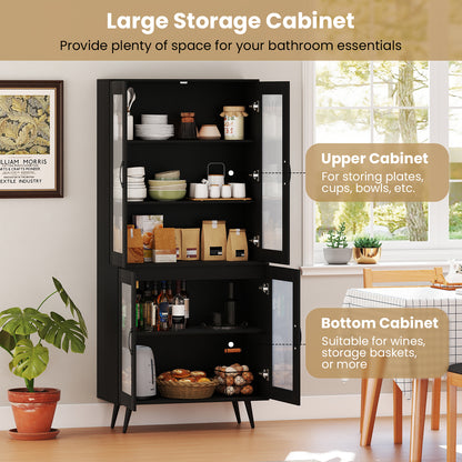 70.5 inch Tall Kitchen Pantry Cabinet Cupboard with 4 Transparent Doors-Black