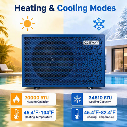 70000 BTU Swimming Pool Heat Pump with 1/2/3 Hour Timer-Blue