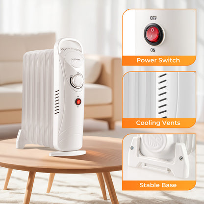 700W Electric Oil Filled Radiator Heater with Adjustable Thermostat-White