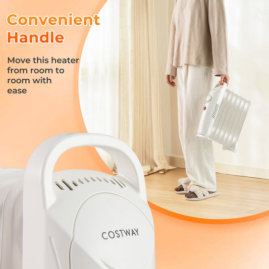 700W Electric Oil Filled Radiator Heater with Adjustable Thermostat-White