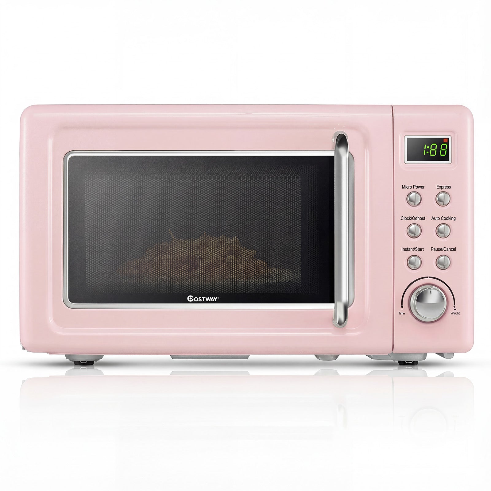 700W Retro Countertop Microwave Oven with 5 Micro Power and Auto Cooking Function-Cream White - Pink
