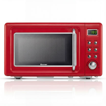 700W Retro Countertop Microwave Oven with 5 Micro Power and Auto Cooking Function-Cream White - Light Red