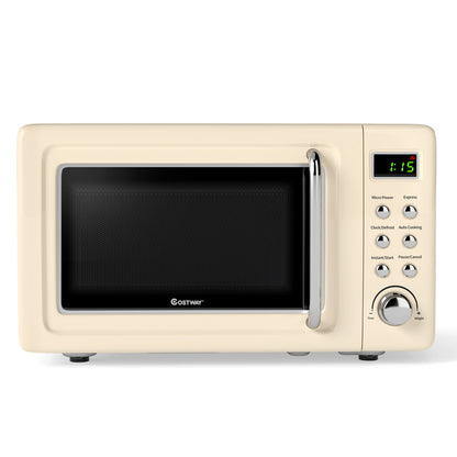 700W Retro Countertop Microwave Oven with 5 Micro Power and Auto Cooking Function-Cream White - Cream White