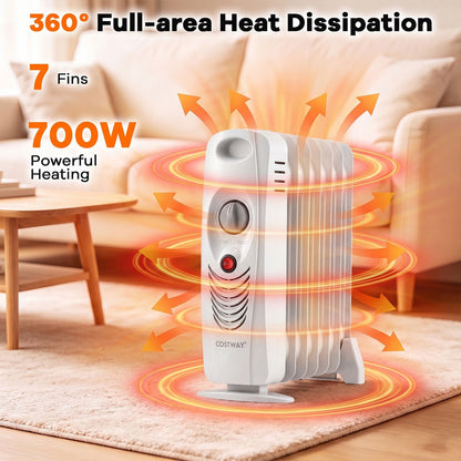700 W Portable Mini Electric Oil-Filled Radiator Heater-White