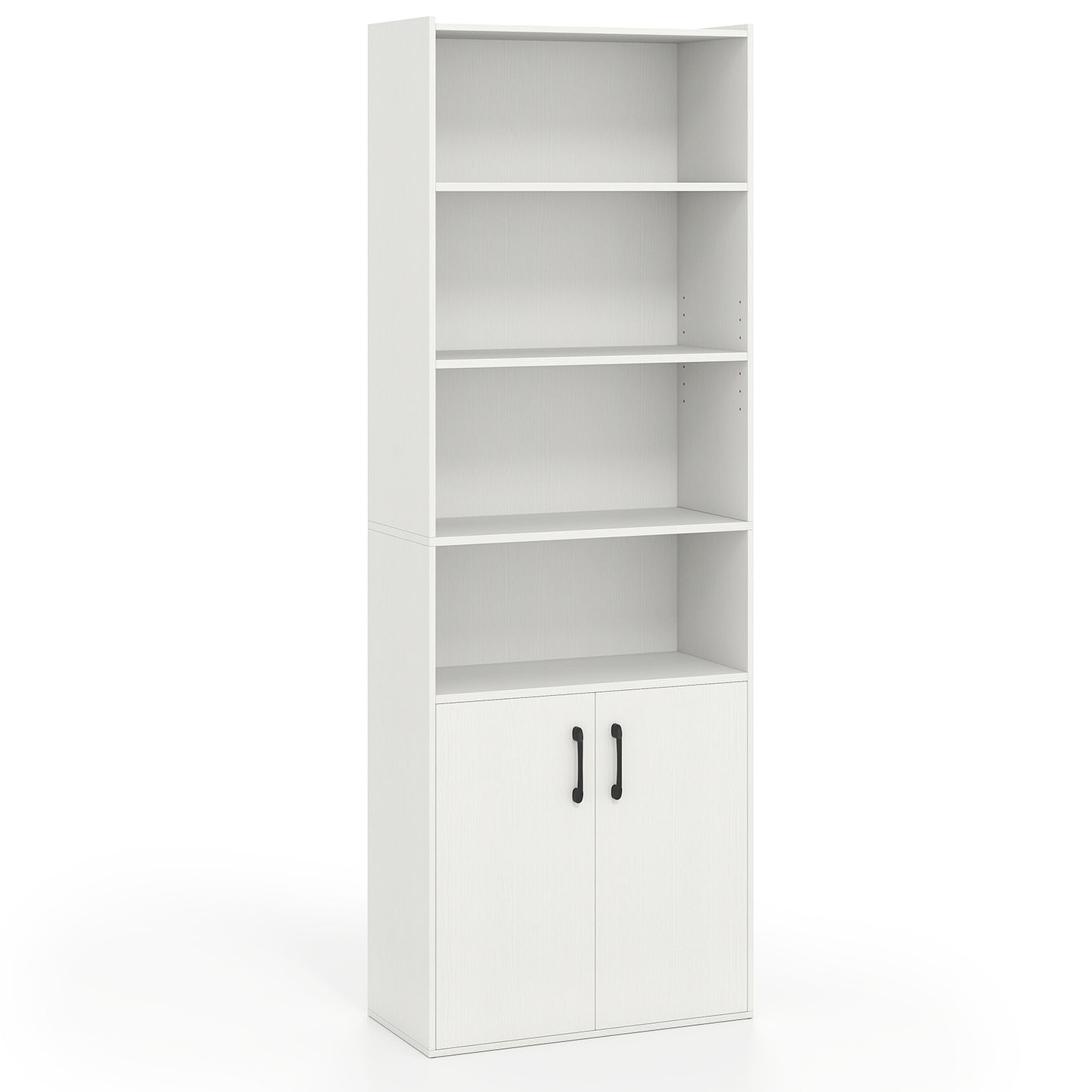 70 Inch Bookcase 6-Tier with Adjustable Shelves and 2-Door Cabinet