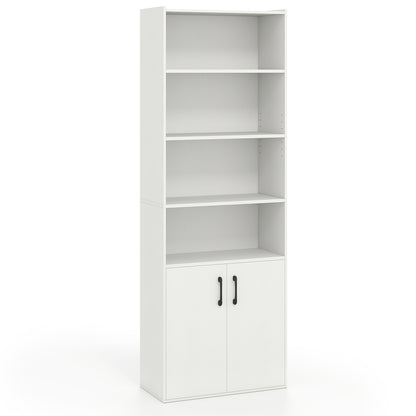 70 Inch Bookcase 6-Tier with Adjustable Shelves and 2-Door Cabinet