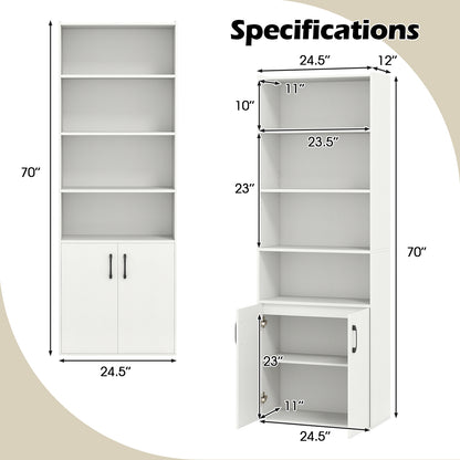 70 Inch Bookcase 6-Tier with Adjustable Shelves and 2-Door Cabinet
