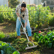 20 Inches Wide Aluminum Lawn Loosening Soil Rake with Long Handle and 19 Curved Tines