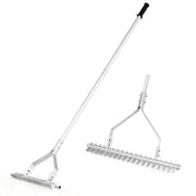 20 Inches Wide Aluminum Lawn Loosening Soil Rake with Long Handle and 19 Curved Tines